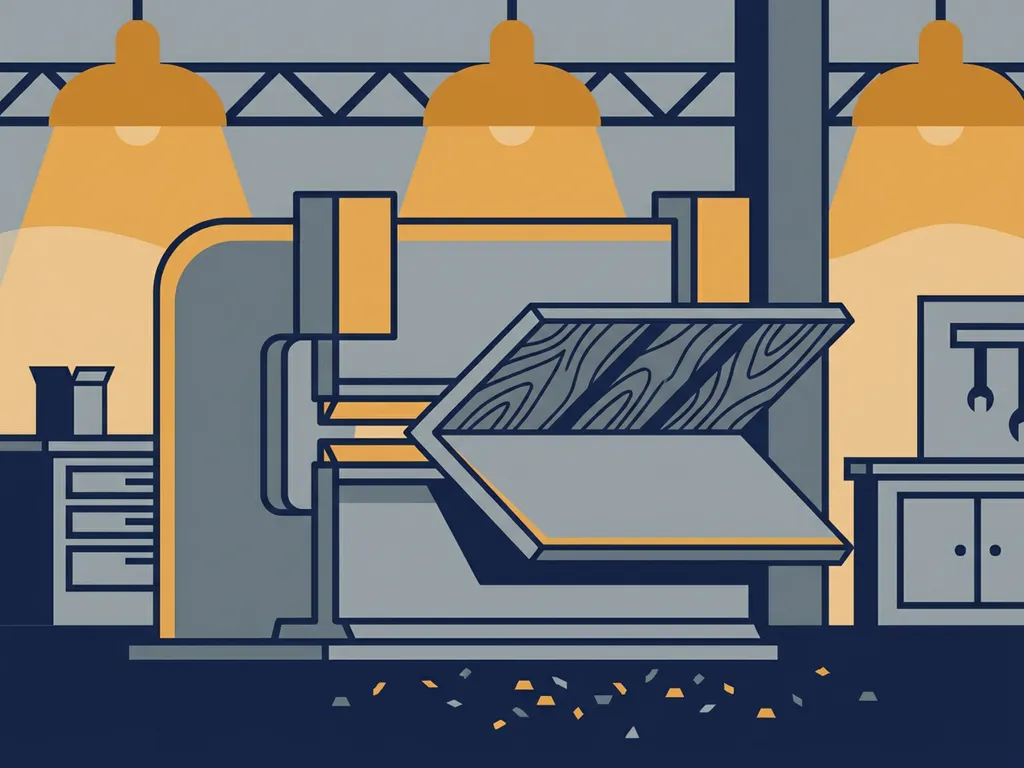 Stalen plaat die precies wordt gevouwen langs een scherpe vouwlijn door een kantbank in een industriële werkplaats.